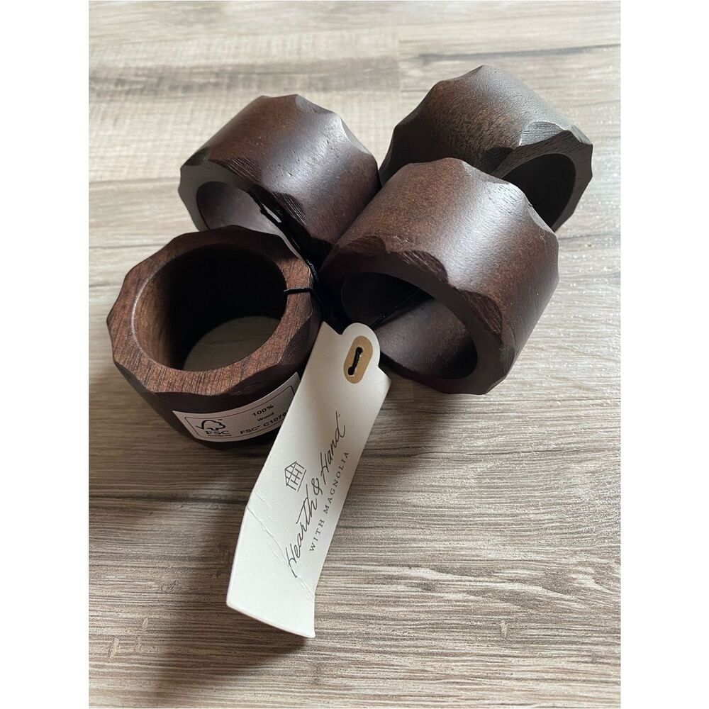 Hearth & Hand Dark Brown Wooden Napkin Rings - Set of 4